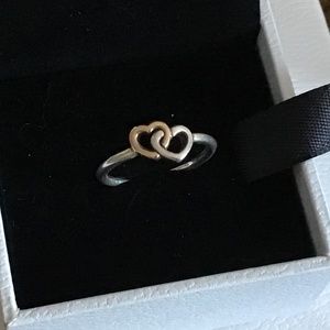 Pandora silver and 14K gold double heart ring